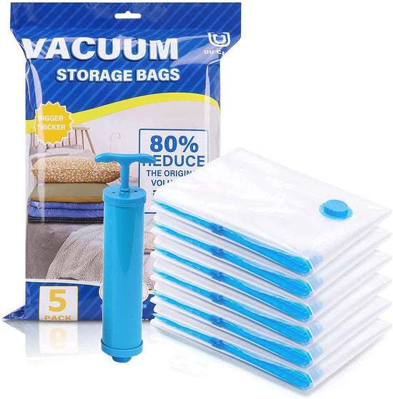 Reusable Vacuum Storage Bags with Hand Pump (Pack of 5)